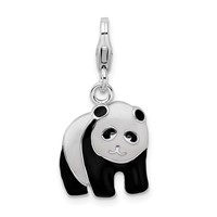 Amore La Vita Sterling Silver Rhodium-plated Polished Enameled Panda Bear Charm with Fancy Lobster Clasp view 1