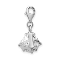 Amore La Vita Sterling Silver Rhodium-plated Polished 3-D CZ Charm with Fancy Lobster Clasp view 2