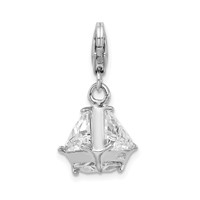 Amore La Vita Sterling Silver Rhodium-plated Polished 3-D CZ Charm with Fancy Lobster Clasp view 3