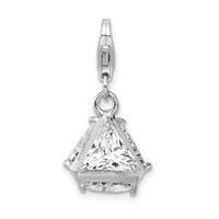 Amore La Vita Sterling Silver Rhodium-plated Polished 3-D CZ Charm with Fancy Lobster Clasp view 1