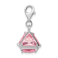 Amore La Vita Sterling Silver Rhodium-plated Polished 3-D Pink CZ Charm with Fancy Lobster Clasp view 2