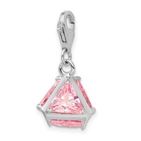 Amore La Vita Sterling Silver Rhodium-plated Polished 3-D Pink CZ Charm with Fancy Lobster Clasp view 4