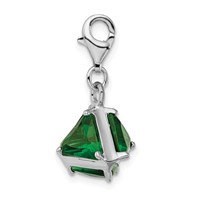 Amore La Vita Sterling Silver Rhodium-plated Polished 3-D Green Glass Charm with Fancy Lobster Clasp view 2