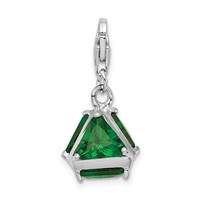 Amore La Vita Sterling Silver Rhodium-plated Polished 3-D Green Glass Charm with Fancy Lobster Clasp view 3