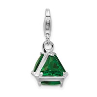 Amore La Vita Sterling Silver Rhodium-plated Polished 3-D Green Glass Charm with Fancy Lobster Clasp view 1