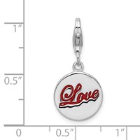 Amore La Vita Sterling Silver Rhodium-plated Polished Enameled Love Charm with Fancy Lobster Clasp view 4