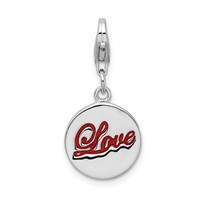 Amore La Vita Sterling Silver Rhodium-plated Polished Enameled Love Charm with Fancy Lobster Clasp view 1
