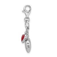 Amore La Vita Sterling Silver Rhodium-plated Polished 3-D Red Enameled Double Heart Charm with Fancy Lobster Clasp view 2