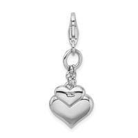 Amore La Vita Sterling Silver Rhodium-plated Polished 3-D Red Enameled Double Heart Charm with Fancy Lobster Clasp view 3