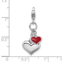 Amore La Vita Sterling Silver Rhodium-plated Polished 3-D Red Enameled Double Heart Charm with Fancy Lobster Clasp view 4