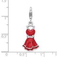Sterling Silver Rhodium-plated CZ Enameled Dress Charm with Lobster Clasp view 4