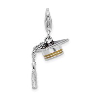 Amore La Vita Sterling Silver Rhodium-plated and Gold-tone Polished 3-D Moveable Enameled Graduation Cap and Tassel Charm with Fancy Lobster Clasp view 3