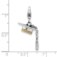 Amore La Vita Sterling Silver Rhodium-plated and Gold-tone Polished 3-D Moveable Enameled Graduation Cap and Tassel Charm with Fancy Lobster Clasp view 4
