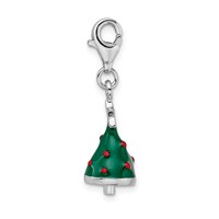 Amore La Vita Sterling Silver Rhodium-plated Polished 3-D Enameled Christmas Tree Charm with Fancy Lobster Clasp view 2