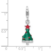 Amore La Vita Sterling Silver Rhodium-plated Polished 3-D Enameled Christmas Tree Charm with Fancy Lobster Clasp view 4