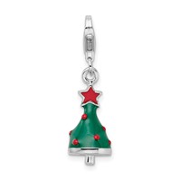 Amore La Vita Sterling Silver Rhodium-plated Polished 3-D Enameled Christmas Tree Charm with Fancy Lobster Clasp view 1