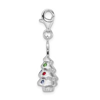 Amore La Vita Sterling Silver Rhodium-plated Polished 3-D Multi-colored Glass Stone Tree Charm with Fancy Lobster Clasp view 2