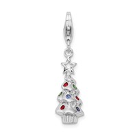 Amore La Vita Sterling Silver Rhodium-plated Polished 3-D Multi-colored Glass Stone Tree Charm with Fancy Lobster Clasp view 1