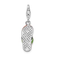 Amore La Vita Sterling Silver Rhodium-plated Polished 3-D Enameled Flip-flop Charm with Fancy Lobster Clasp view 3