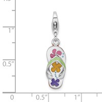 Amore La Vita Sterling Silver Rhodium-plated Polished 3-D Enameled Flip-flop Charm with Fancy Lobster Clasp view 4