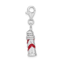Amore La Vita Sterling Silver Rhodium-plated Polished 3-D Enameled Lighthouse Charm with Fancy Lobster Clasp view 2