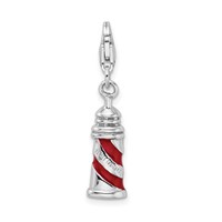 Amore La Vita Sterling Silver Rhodium-plated Polished 3-D Enameled Lighthouse Charm with Fancy Lobster Clasp view 3