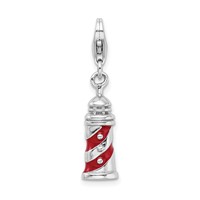 Amore La Vita Sterling Silver Rhodium-plated Polished 3-D Enameled Lighthouse Charm with Fancy Lobster Clasp view 1