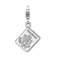 Amore La Vita Sterling Silver Rhodium-plated Polished 3-D Passport Charm with Fancy Lobster Clasp view 1