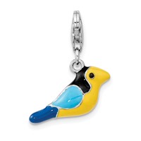 Amore La Vita Sterling Silver Rhodium-plated Polished 3-D Enameled Bird Charm with Fancy Lobster Clasp view 4