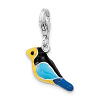 Amore La Vita Sterling Silver Rhodium-plated Polished 3-D Enameled Bird Charm with Fancy Lobster Clasp view 5