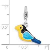 Amore La Vita Sterling Silver Rhodium-plated Polished 3-D Enameled Bird Charm with Fancy Lobster Clasp view 3