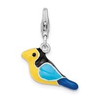Amore La Vita Sterling Silver Rhodium-plated Polished 3-D Enameled Bird Charm with Fancy Lobster Clasp view 1
