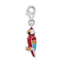 Amore La Vita Sterling Silver Rhodium-plated Polished 3-D Enameled Parrot Charm with Fancy Lobster Clasp view 2