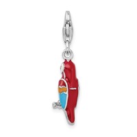 Amore La Vita Sterling Silver Rhodium-plated Polished 3-D Enameled Parrot Charm with Fancy Lobster Clasp view 3