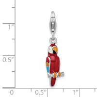 Amore La Vita Sterling Silver Rhodium-plated Polished 3-D Enameled Parrot Charm with Fancy Lobster Clasp view 4