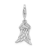 Amore La Vita Sterling Silver Rhodium-plated Polished 3-D Wings Charm with Fancy Lobster Clasp view 3