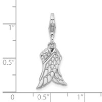 Amore La Vita Sterling Silver Rhodium-plated Polished 3-D Wings Charm with Fancy Lobster Clasp view 4