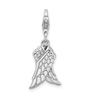 Amore La Vita Sterling Silver Rhodium-plated Polished 3-D Wings Charm with Fancy Lobster Clasp view 1