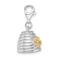 Amore La Vita Sterling Silver Rhodium-plated and Gold-plated Polished 3-D Beehive Charm with Fancy Lobster Clasp view 2