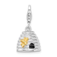 Amore La Vita Sterling Silver Rhodium-plated and Gold-plated Polished 3-D Beehive Charm with Fancy Lobster Clasp view 1