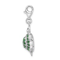 Amore La Vita Sterling Silver Rhodium-plated Polished 3-D CZ Green Turtle Charm with Fancy Lobster Clasp view 2