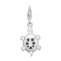 Amore La Vita Sterling Silver Rhodium-plated Polished 3-D CZ Green Turtle Charm with Fancy Lobster Clasp view 3