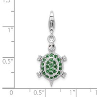 Amore La Vita Sterling Silver Rhodium-plated Polished 3-D CZ Green Turtle Charm with Fancy Lobster Clasp view 4