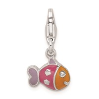 Sterling Silver Rhodium-plated 3-D Enameled Fish Charm with Lobster Clasp view 3