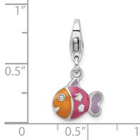 Sterling Silver Rhodium-plated 3-D Enameled Fish Charm with Lobster Clasp view 4