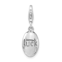 Sterling Silver Rhodium-plated Polished Luck Oval Charm with Lobster Clasp view 1