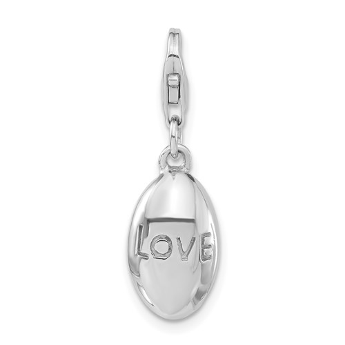 Sterling Silver Rhodium-plated Polished Love Oval Charm with Lobster Clasp