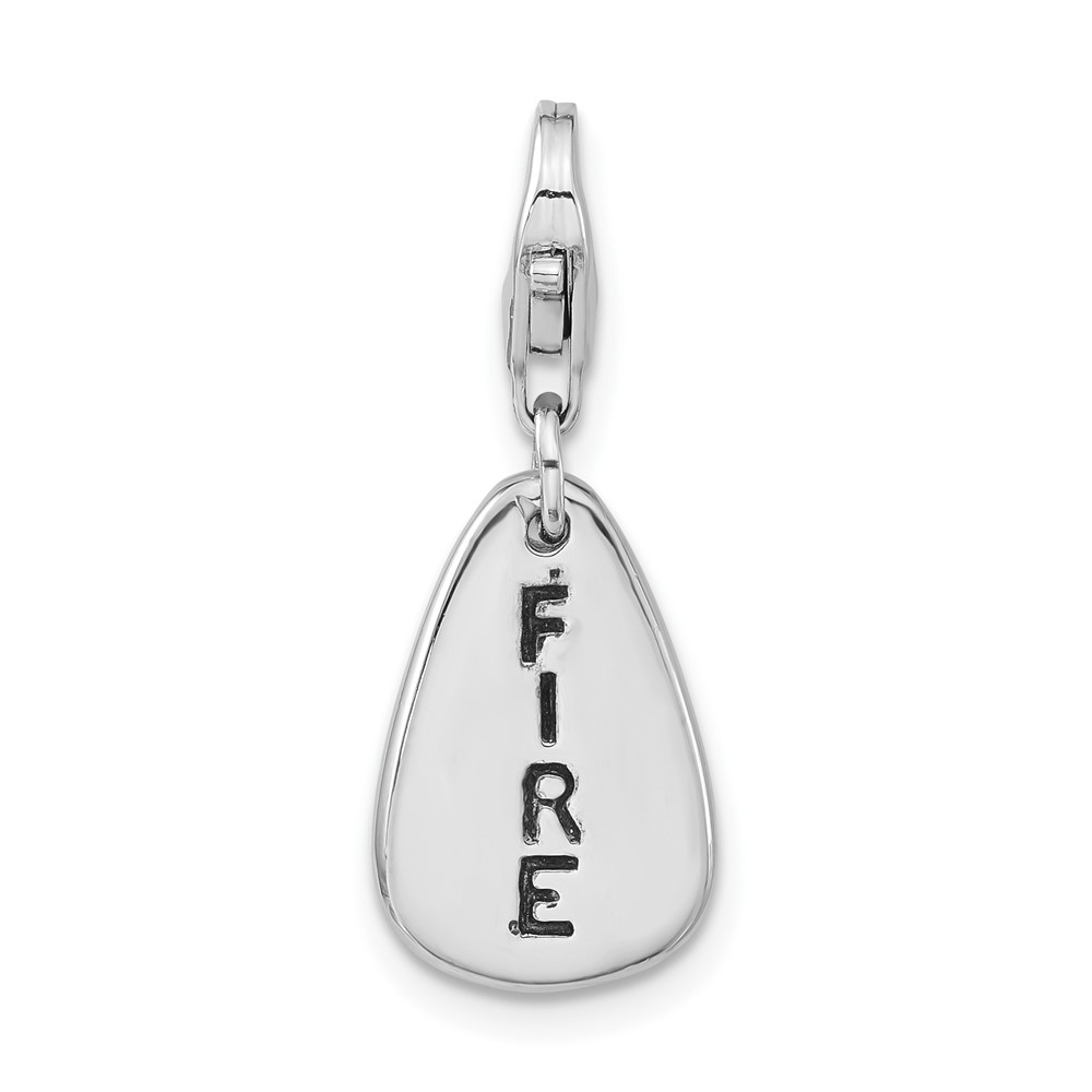 Sterling Silver Rhodium-plated Polished & Antiqued Fire Symbol Charm with Lobster Clasp