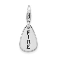 Sterling Silver Rhodium-plated Polished & Antiqued Fire Symbol Charm with Lobster Clasp view 1