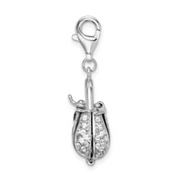 Amore La Vita Sterling Silver Rhodium-plated Polished 3-D Moveable Black Enameled CZ Handbag Charm with Fancy Lobster Clasp view 2